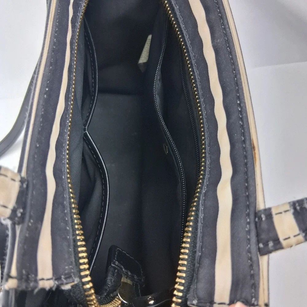 Kate Spade New York Black Cream Striped Satchel Crossbody Bag R00675